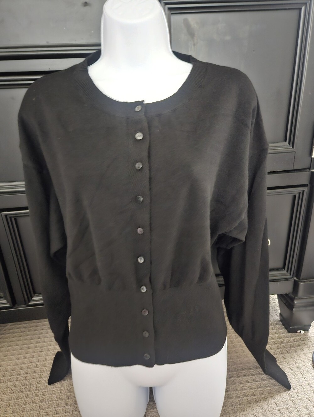 Cotton On Cardigan Women L Black Like New Crewneck Button Front Lightweight Knit